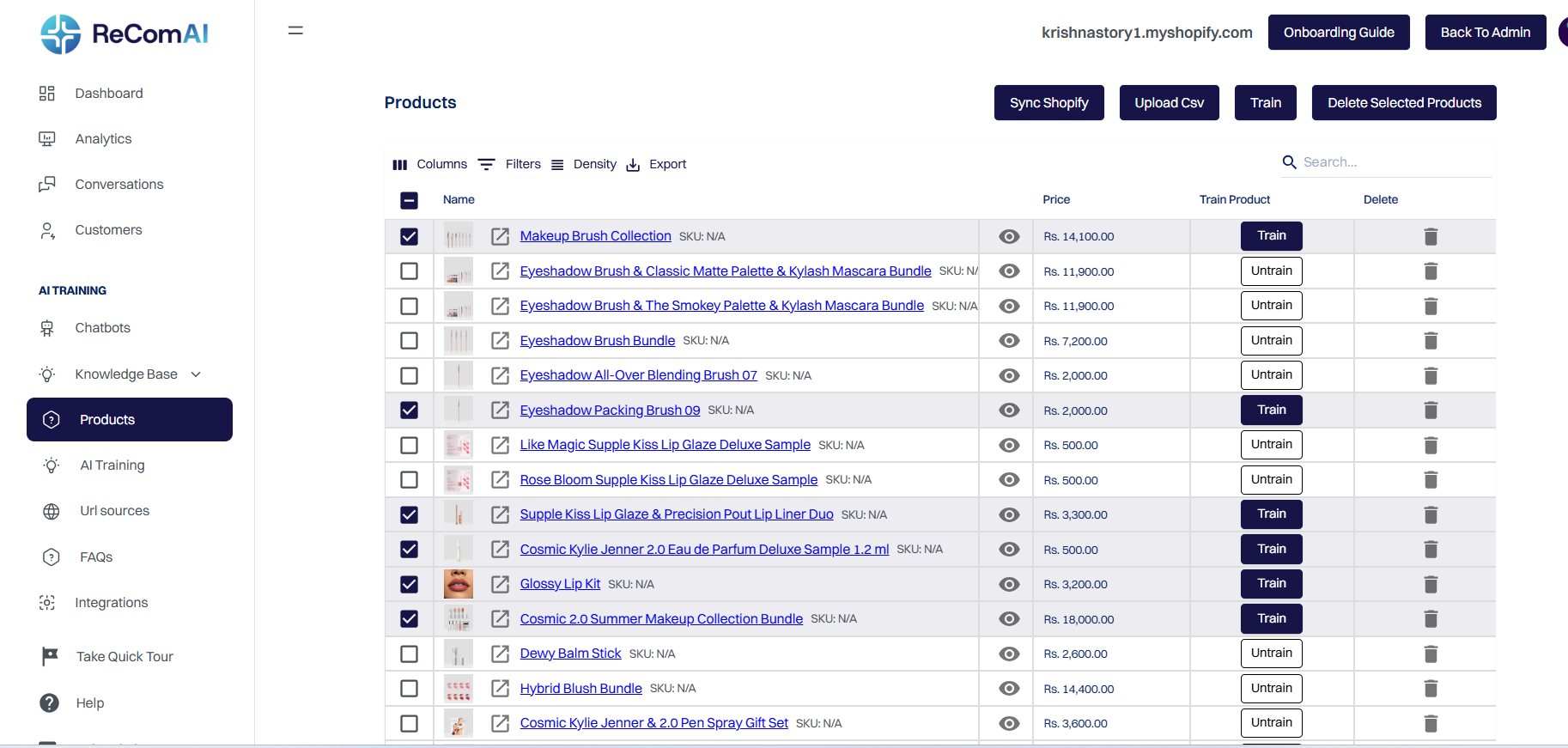 Use the checkboxes in the first column