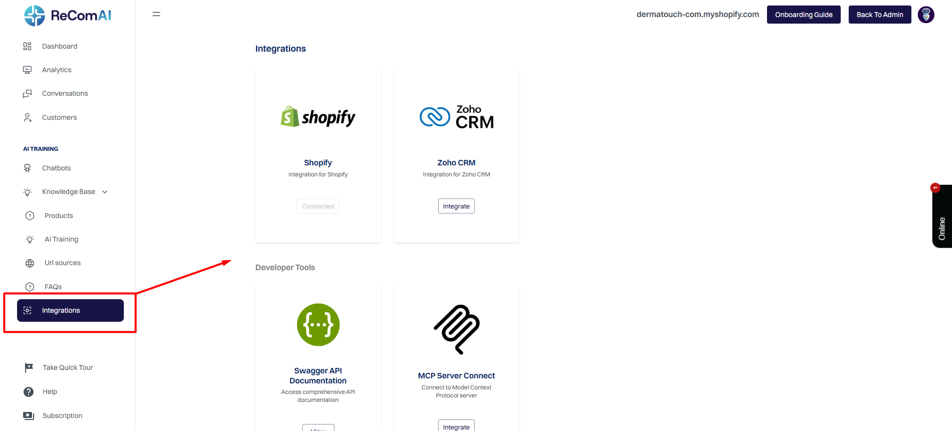 Navigate to the Integrations Tab