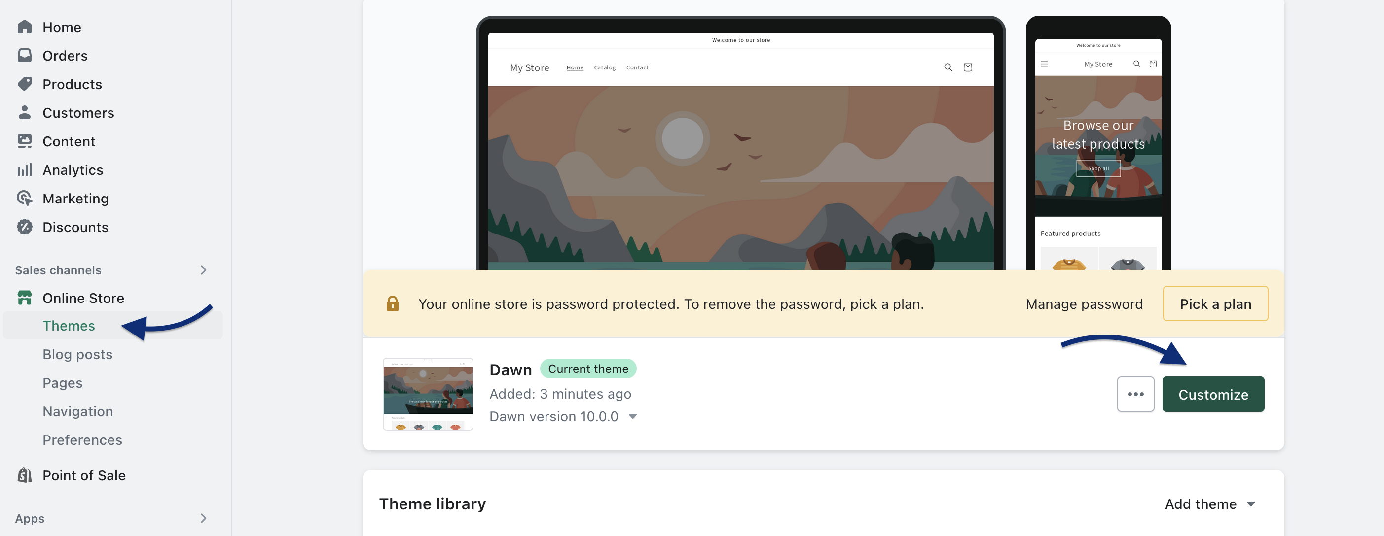 Then, return to your Shopify admin panel. Go to Online Store ...
