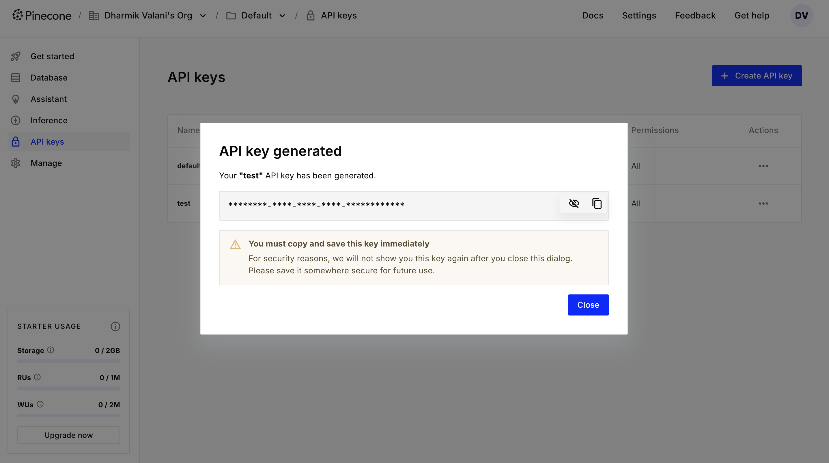 Choose a region and click "Create Index"