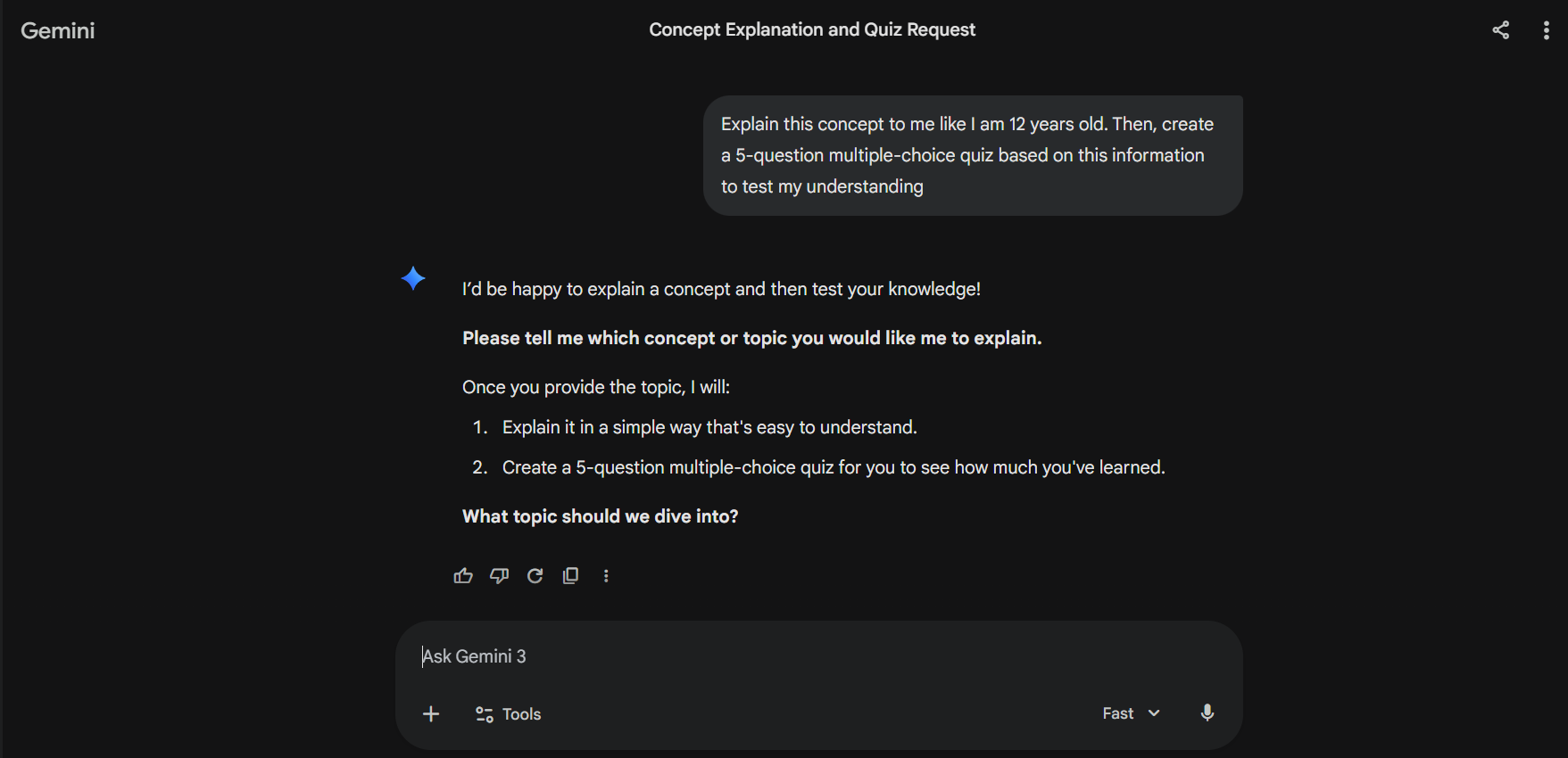 AI study assistant for students simplifying complex concepts and creating test prep quizzes with Google Gemini