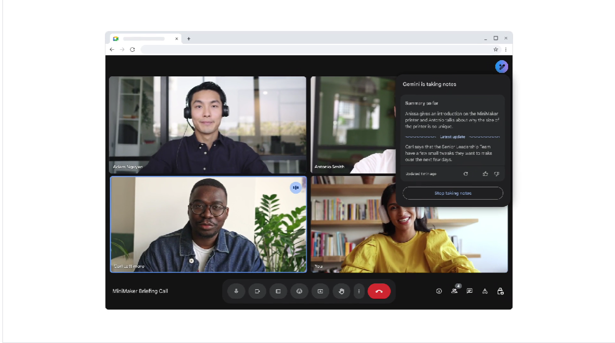 Automated meeting notes and action item generation from Google Meet using Gemini for professionals
