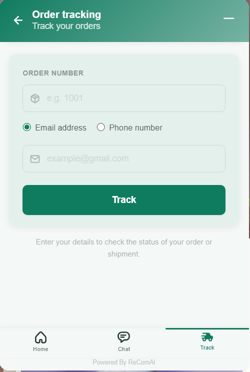 The tracking page now...