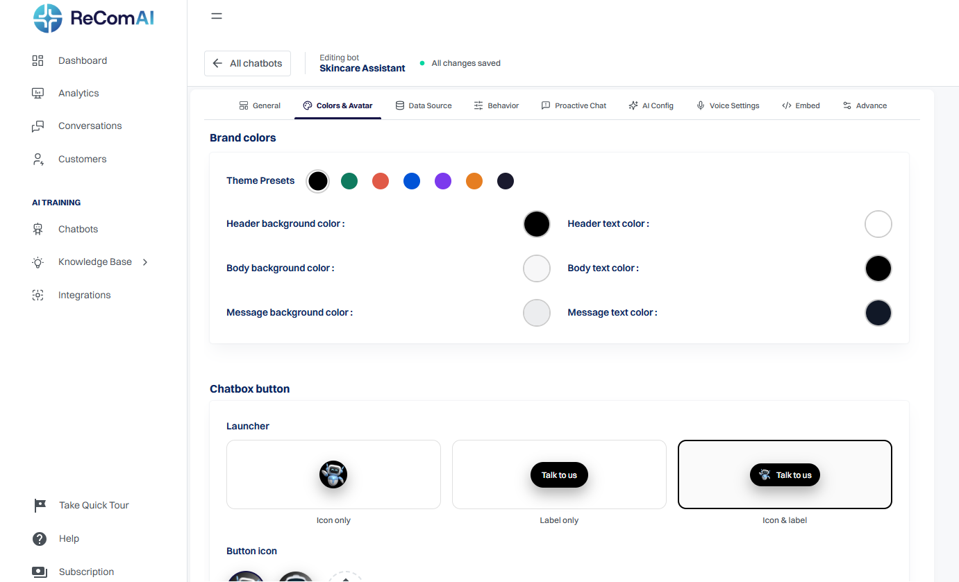 Access the Colors & Avatar Setting