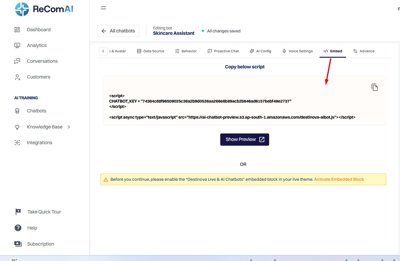 Inside the Embed tab...