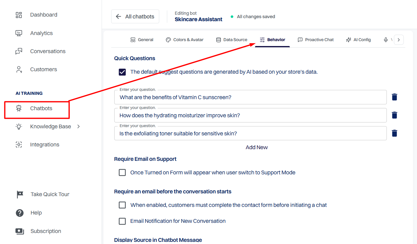 The Quick Questions section is available...