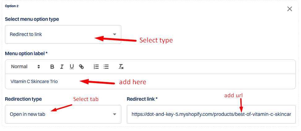 Option 2: Redirect to Link