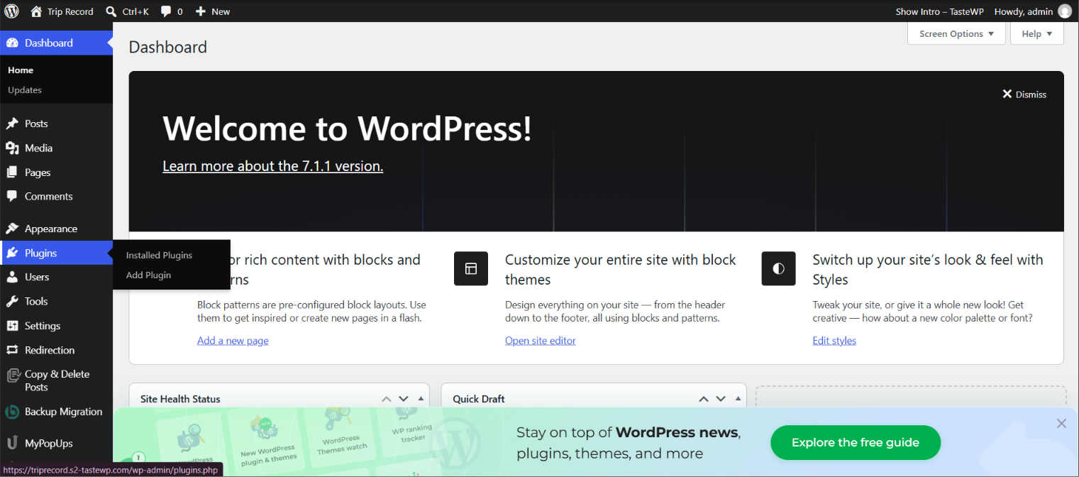 WordPress Dashboard - Navigate to Plugins
