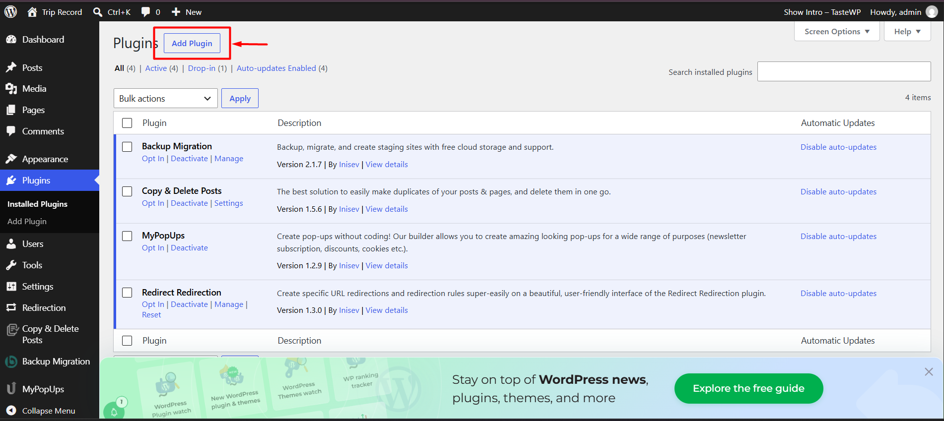 Plugins Page - Click Add New Plugin