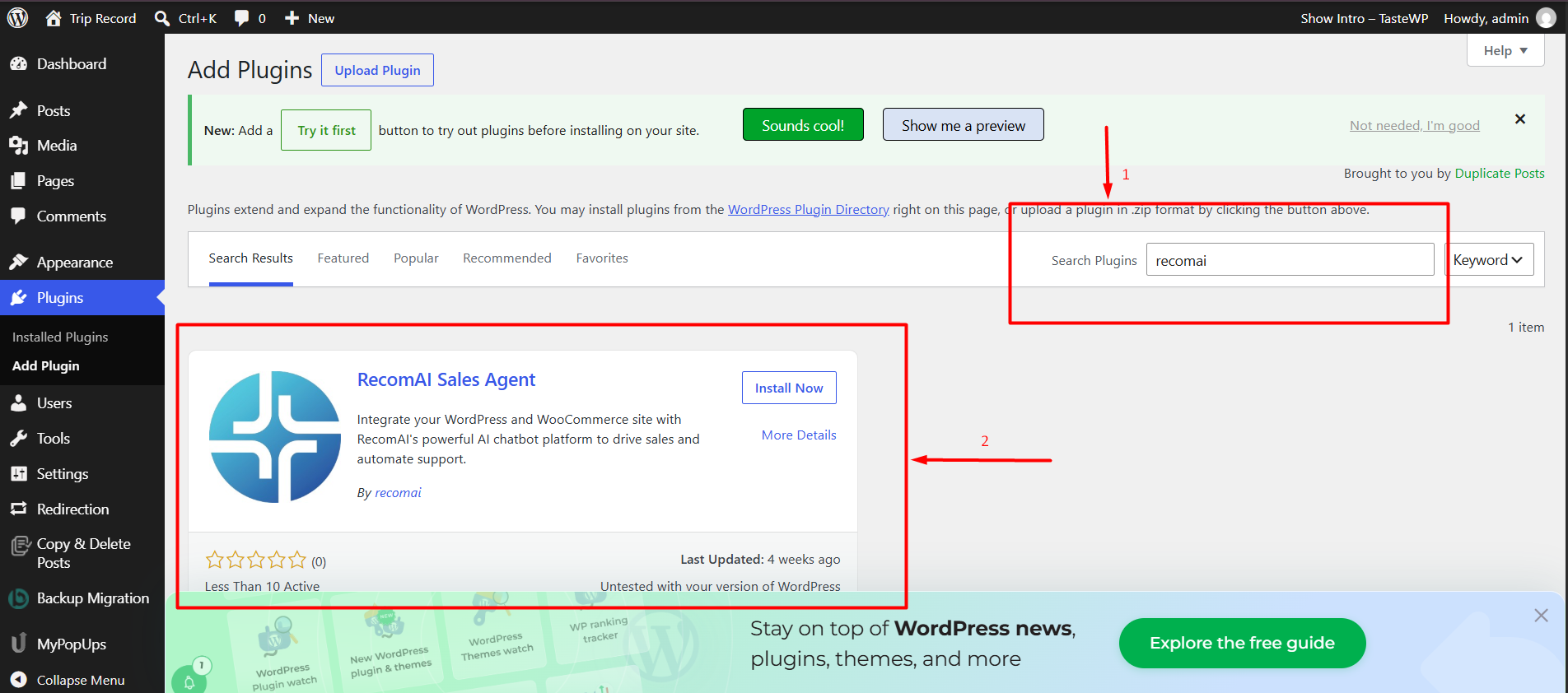 Plugin Search - Search for ReComAI Sales Agent