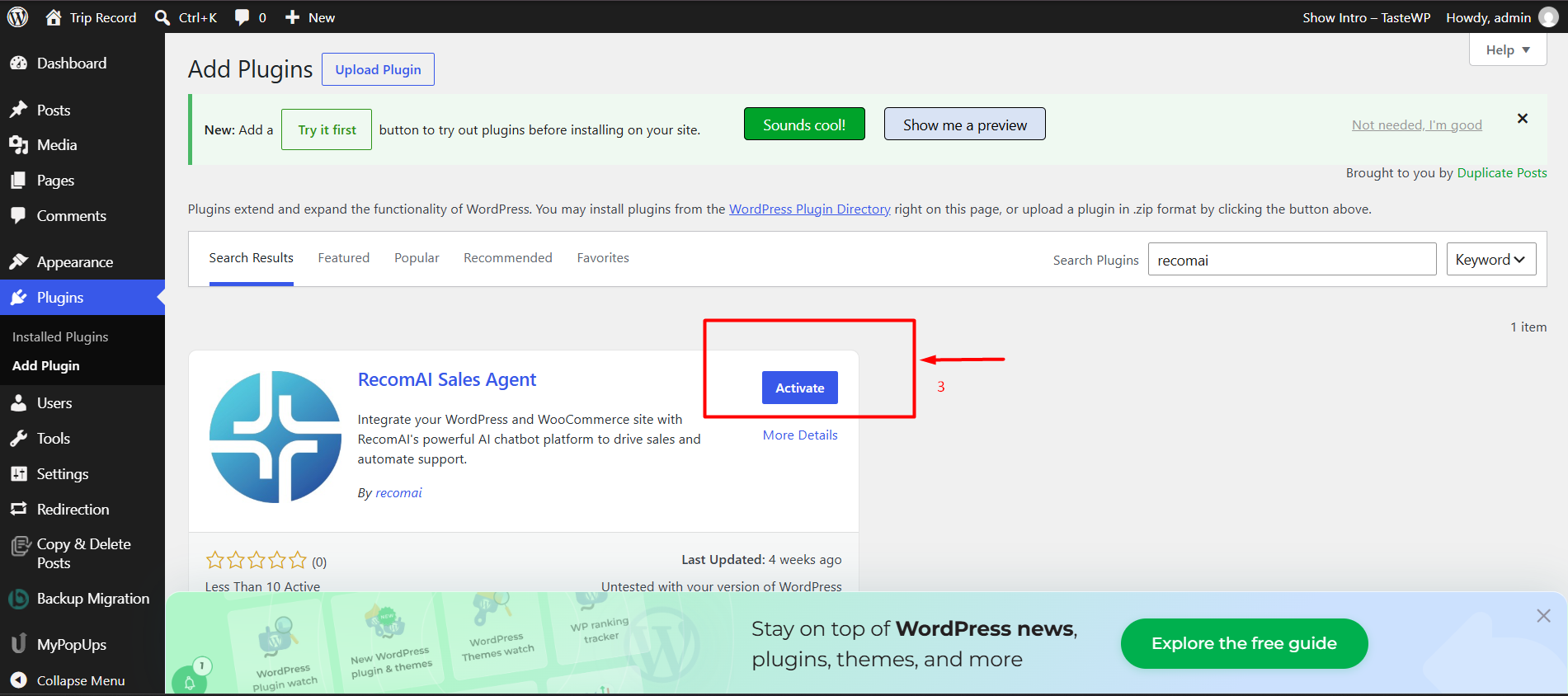 Install and Activate ReComAI Plugin