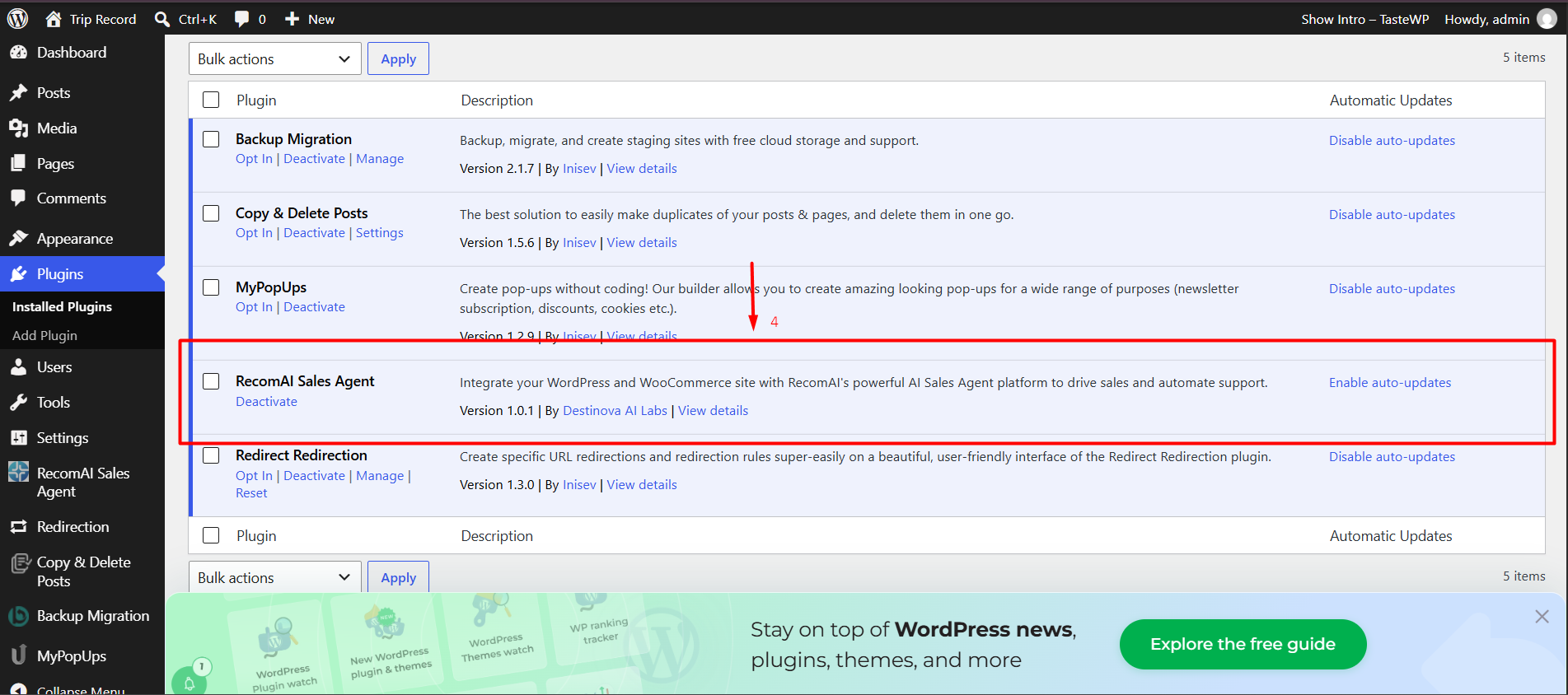 Open ReComAI Sales Agent Settings