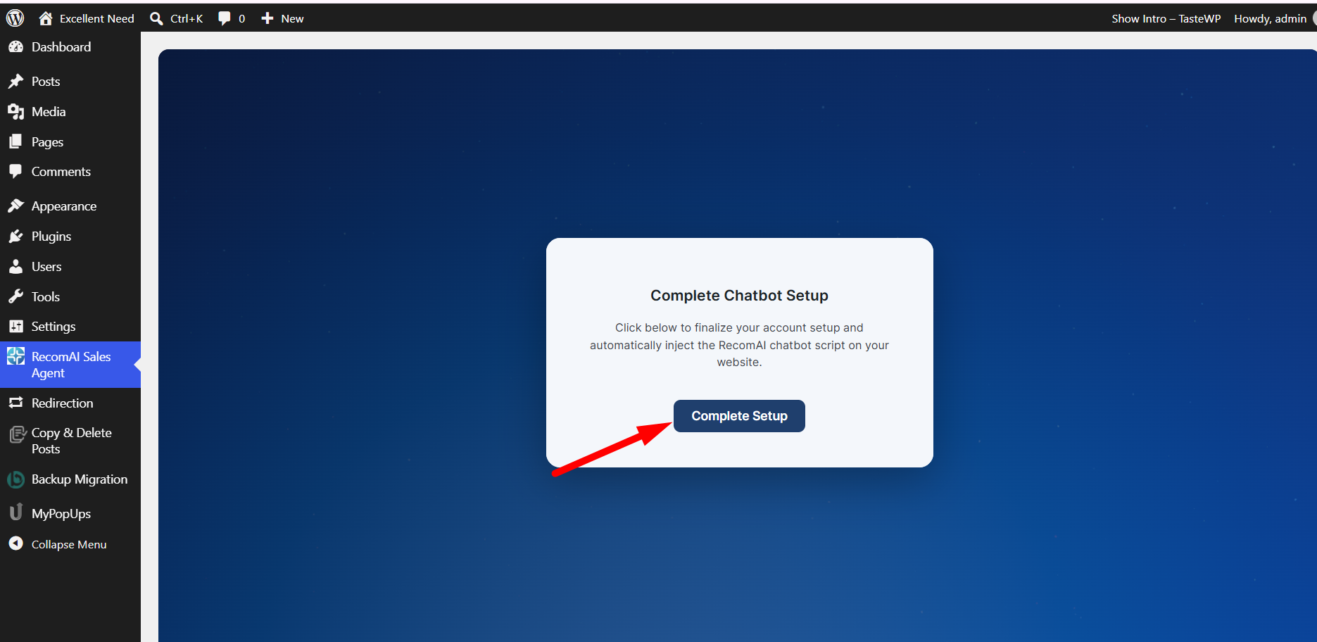 Finalize Setup in WordPress